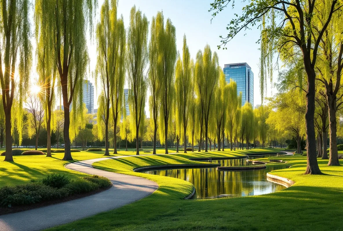 Bornova'da çınar ağaçlı park, yürüyüş yolu ve konutlar